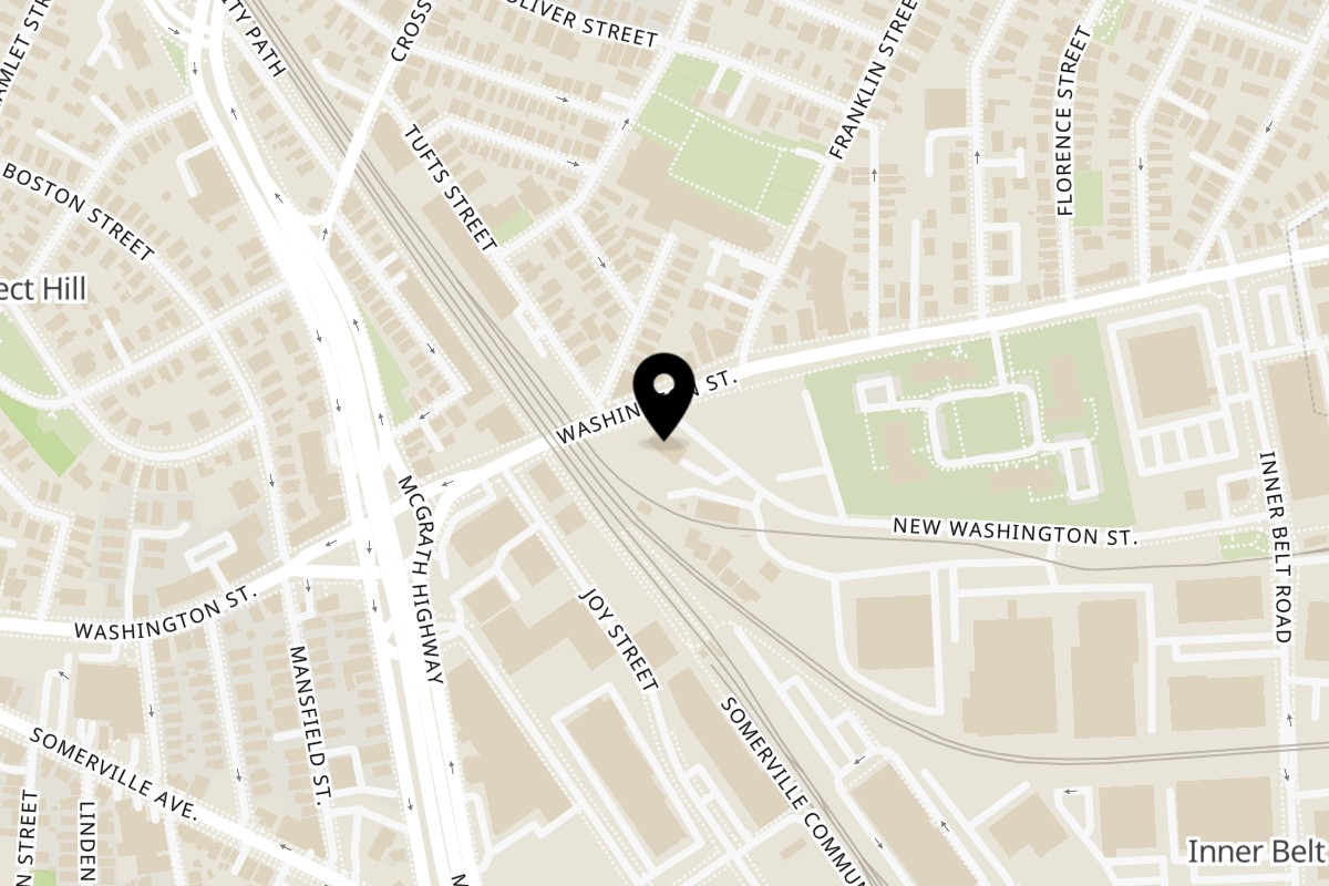 Map showing the location of Oliveira's Steak House on 120 Washington St in Somerville